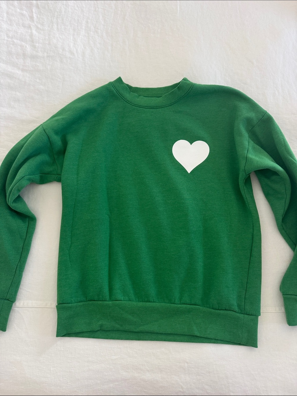 Green Crewneck Sweatshirt with White Heart Graphic